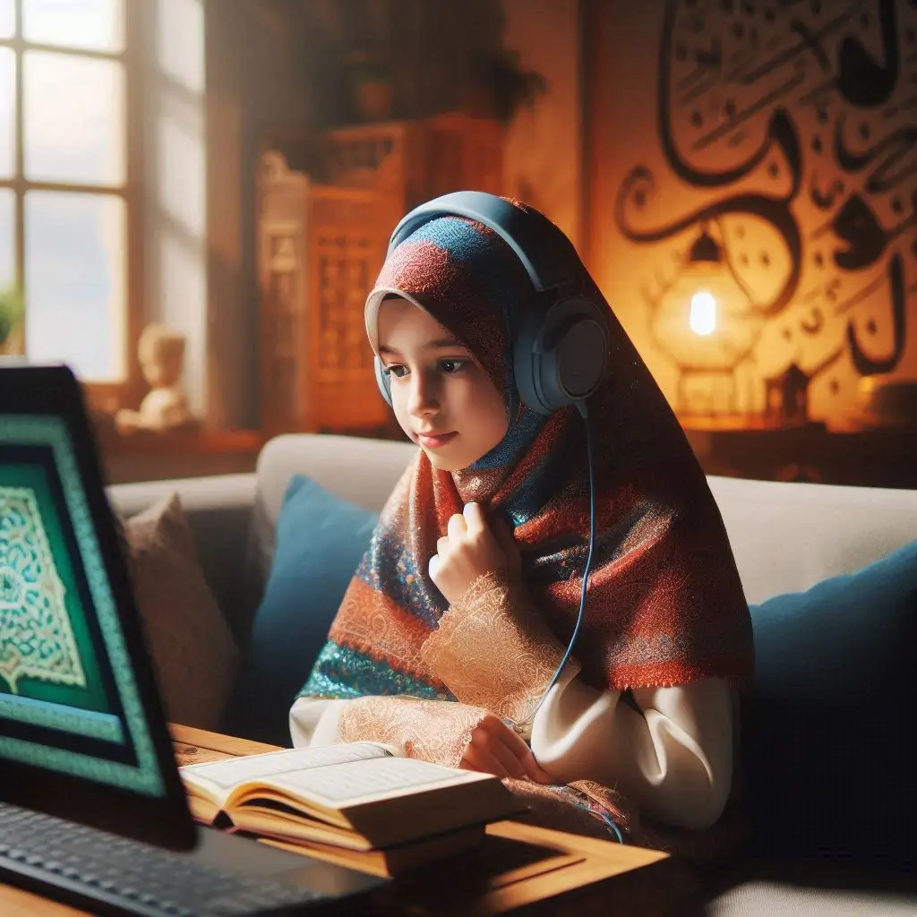 a muslim girl learning quran online