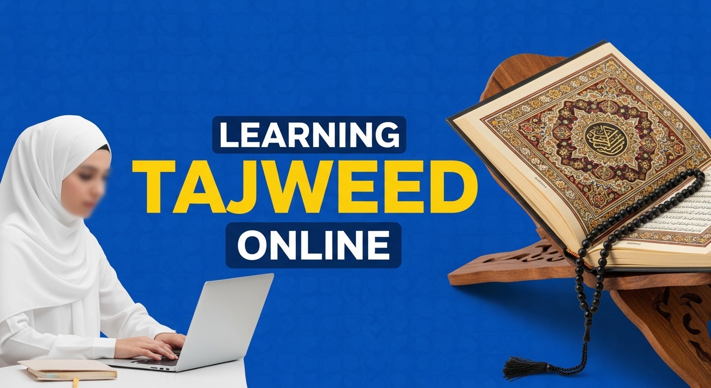 Interactive screen showing colorful Tajweed rules during an online Quran class
